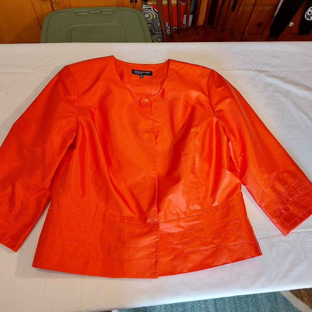 Jones New York Signature Coral Silk Jacket Blazer 14 Like New EUC - Picture 4 of 13